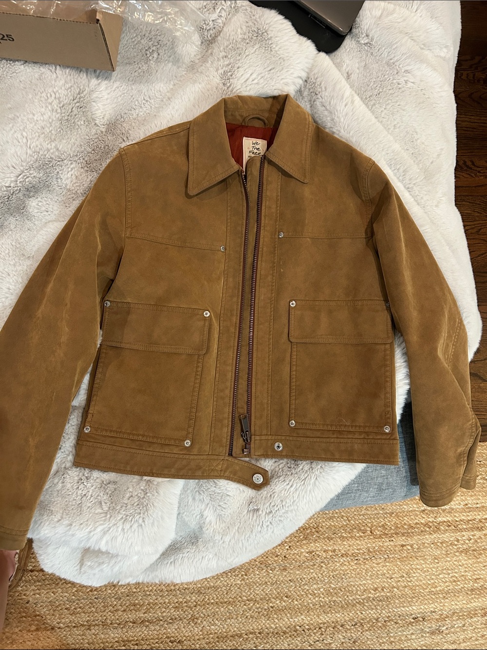 Free People We The Free Blair Vegan Faux Leather Suede Jacket Caramel Cafe XS - Picture 3 of 7